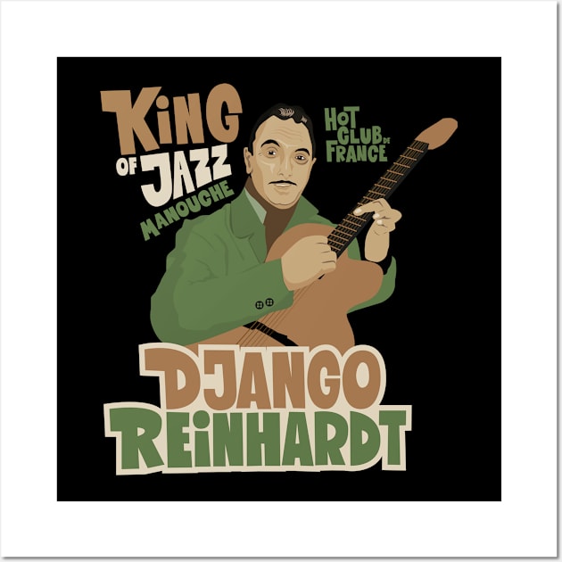 Django Reinhardt: A Jazz Guitar Legend Brought to Life with this Captivating Illustration. Wall Art by Boogosh